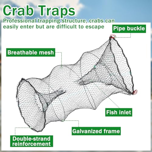 2PCS Fishing Bait Trap and 2 PCS Foldable Fishing Net Lobster Shrimp Collapsible Cast Net Nylon Minnow Trap with Rope Drop Net for Pier Fishing Portable Folded Fishing Accessories