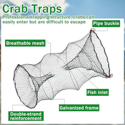 2PCS Fishing Bait Trap and 2 PCS Foldable Fishing Net Lobster Shrimp Collapsible Cast Net Nylon Minnow Trap with Rope Drop Net for Pier Fishing Portable Folded Fishing Accessories
