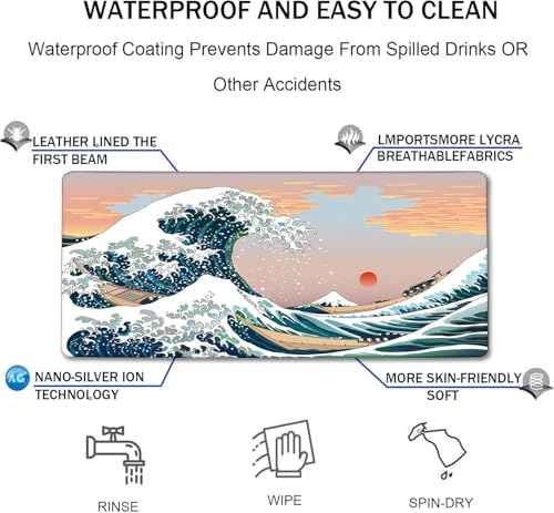 Japanese Large Mouse Pad,Desk Mat Office Desk Pad, Extended Large Mouse Mat for PC, Stitched Edges Gamer Mousepad 35.4 X 15.7 Inch Long Mice Pad, Sunset Sea - color: Sunset Sea, size: 35.4" x 15.7"