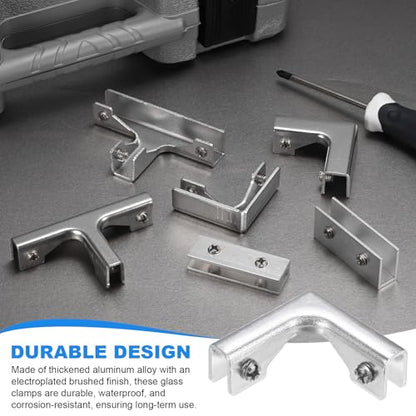 M METERXITY Glass Fixing Clip (3-7mm) 4 PCS - Aluminum Alloy L-Shaped Glass Combination Fixing Bracket & Reinforced Clip Clamp Accessories, Apply to DIY Display Cabinet/Fish Tank