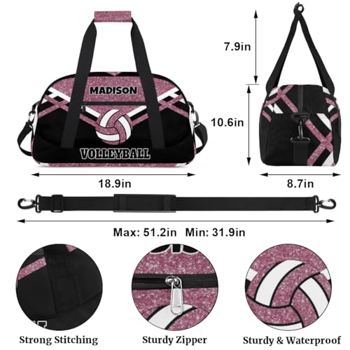 Custom Name Sports Volleyball Bag, Water Pink Glittering with Black | Gym Bag Sports Travel Duffle Bag Tote Carry On Weekend Sports Travel Bag - color: Pink Black