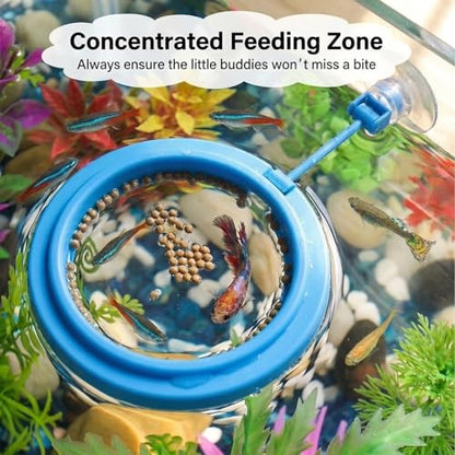 5pcs Fish Feeding Ring, Betta Feeding Ring and Hammock, Feeding Ring for Fish Tank and Aquarium, Assorted Blue Circular and Square Rings with Grass and Tunnel Accessories for Fish Feeding and Resting