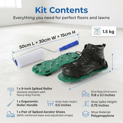 Father's Day DAD Gift Spiked Roller for self Leveling Cement 9 Inch Heavy-Duty Screed Complete Concrete Tool Kit Screed Kit+ Handle + 1Pair Spike Shoes for Epoxy Flooring & Cement Leveling Garage