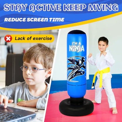 Onirii 66 Inch Kids Punching Bag Toy with Boxing Gloves - color: NEW Ninja Blue