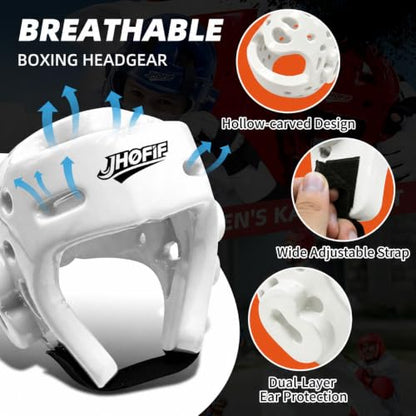 Martial Arts Karate Protective Sparring Gear Package Deal/Gift Adjustable Adult & Youth Headgear, Gloves & Kicks for MMA, Taekwondo, Boxing Training - color: white, size: Small