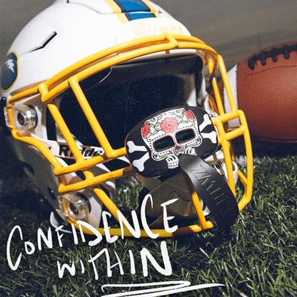 SAFEJAWZ Lip Guard, Football Mouth Guard with Detachable Strap - color: Skull