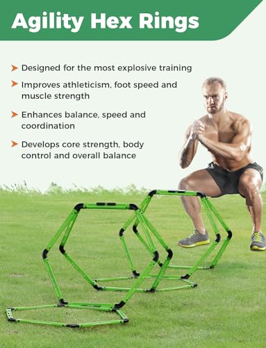 GHB Hex Agility Rings Speed Rings with Carrying Bag 6 Set - color: Green