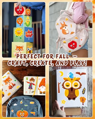 48 Sheets Fall Make a Face Stickers, 12 Designs Fun Fall Crafts for Kids, Autumn Festival Party Favors, Classroom Activities & Games - style: Fall Harvest