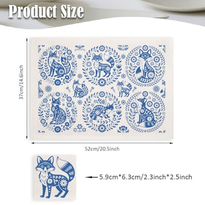 SUPERDANT 5 Sheet Underglaze Transfer Paper Fox Disk Floral Ceramic Decal for Craft Pottery Studio Use Blue 20.5x14.6 Inch - style: Fox Disk Pattern