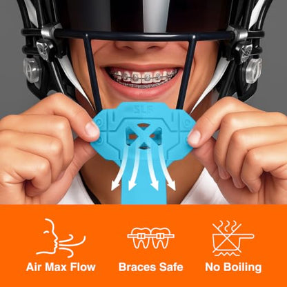 SLEEFS X Football Mouthguard with Strap for High-Impact Shock Protection - color: Sky Blue With Logo