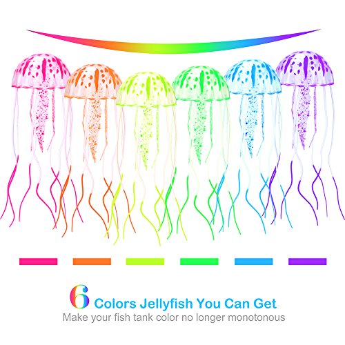 Aquarium Artificial Glowing Jellyfish Fish Tank Ornament Aquarium Silicone Decoration, 6 Pack, 1 Yr Warranty