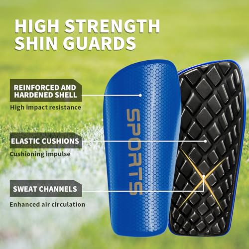 LPONJAR Soccer Shin Guards for Kids Youth Adults - color: Blue, size: Medium ( 4'3" - 4'11" Tall )