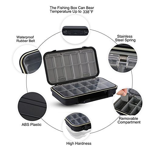 Goture Small Fishing Tackle Box Organizer with Waterproof Technology Fixed Compartments Clear Plastic Lure Bait Storage Case for Saltwater and Freshwater Anglers 7.71 x 4.44 x 1.81 Inches Black
