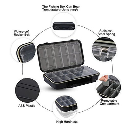 Goture Small Fishing Tackle Box Organizer with Waterproof Technology Fixed Compartments Clear Plastic Lure Bait Storage Case for Saltwater and Freshwater Anglers 7.71 x 4.44 x 1.81 Inches Black