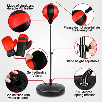 Punching Bag Set Toy with Boxing Gloves, Ideal Birthday for Kids Ages 3-8+ - color: Red