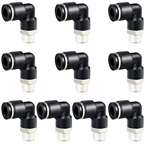 TAILONZ PNEUMATIC Male Elbow 10mm Tube OD x 1/4 Inch NPT Thread 90 Push to Connect Fittings PL10-N2 (Pack of 10)