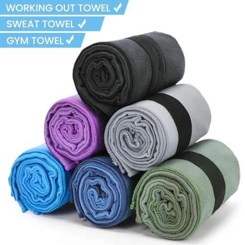 6 Pack Workout Towels Microfiber Quick Dry Lightweight Gym Towel Men Women Fitness Yoga Running Riding Hiking Tennis Fising Sports Body Sweat Towel(6 Pack(Dark)) - color: 6 Pack(dark)