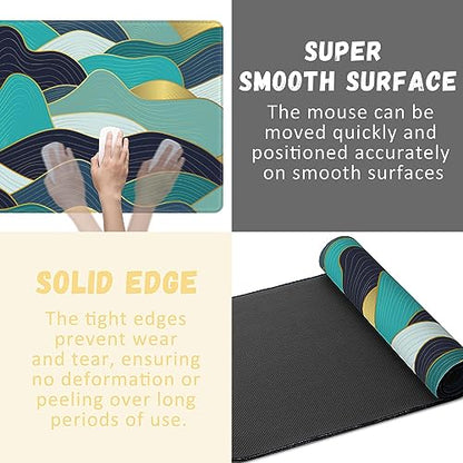Large Mouse Pad Gold Line Wave Extended Gaming Mouse Pad Desk Mat Stitched Edges Mousepad Non-Slip Rubber Base Keyboard Pad for Laptop Computer PC 35.4 x 15.7 inches - color: Gold Line Wave