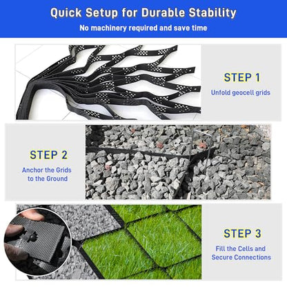 2" Depth Ground Grid for Gravel, 36x4 FT Geo Gravel Grid Driveway 1885 lbs per Sq Ft Load with Connection Buckles, Geo Cell Permeable Stabilization System for Driveways Walkway Slope Pathway & Garden