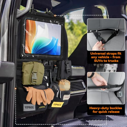 Universal Tactical Patch Display Board Hook & Loop Panel and Tactical MOLLE Seat Organizer for Trucks/SUVs - style: Seat Organizer&Tablet Pocket