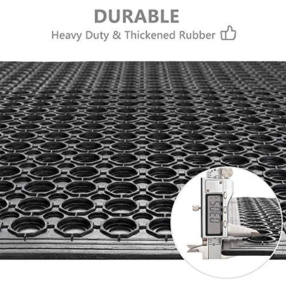ROVSUN Rubber Floor Mat with Holes, Anti-Fatigue/Non-Slip Drainage Mat, for Industrial Kitchen Restaurant Bar Bathroom Utility Garage Pool Entry Door Mat, Indoor (36'' x 60'' Black 1Pcs)