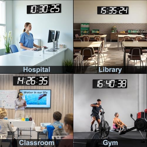 CHKOSDA 28.4'Large Digital Wall Clock,Automic Digital Clock with Alarm,Clendar and Termperature,Auto Time Sync with Easy Operation, Big Timer with Countdown and Countup (White) - color: White