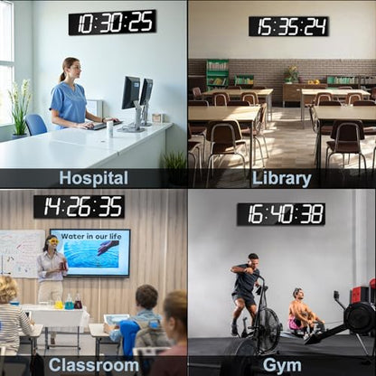 CHKOSDA 28.4'Large Digital Wall Clock,Automic Digital Clock with Alarm,Clendar and Termperature,Auto Time Sync with Easy Operation, Big Timer with Countdown and Countup (White) - color: White