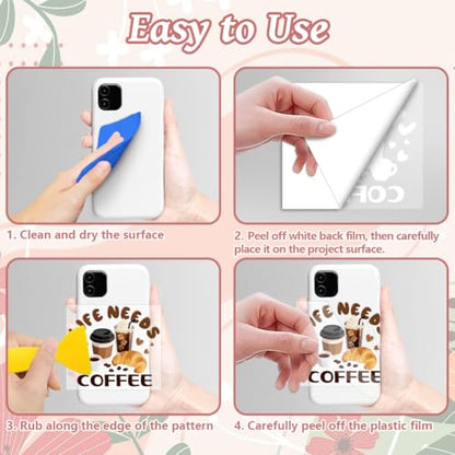 Peacoblue 18 Sheets Rub on Transfers for Crafts, Coffee and Words 3.6"x3.9" UV DTF Cup Wraps Waterproof Rub on Cold Transfers Stickers for Wood Glass Metal Cup Tumblers Mirrors Mugs Home Decor - style: Coffee and Words