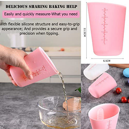 1 Pack Soft Silicone Measuring Cups with Marked 250ml, Flexible Extruded and Poured Double Scale Baking Cups - for Cooking, Resin Mixing, Coffee,Butter, Chocolate, or DIY Projects (Pink)
