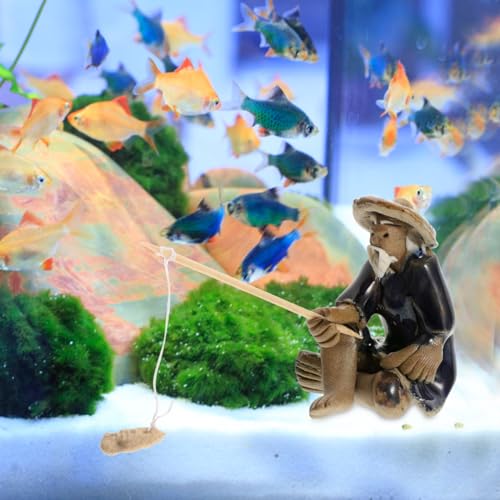 DOITOOL 2 Pcs Mini Fisherman Figurine Ceramic Mudmen Statue for Bonsai Figurines Accessories Asian Zen Aquarium Decor Micro Landscape Fairy Garden Ornament Fish Tank Fishing Miniature