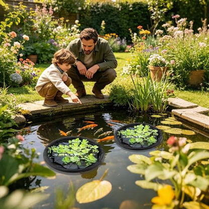 Floating Plant Protector Net, Fine Mesh Fish Barrier, 11.8x11.8 Inches Pond Protector with Floating Ring, Aquatic Plant Basket, Guard Net with Interlocking Clips, Botanical Shield for Backyard