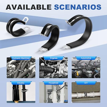 20 pcs 1/4 Inch Stainless Steel Cable Clamps Insulated Clips | Rubber Coated Cushioned, Conduit Clamp, Metal, for Hose Tube Pipe Wire Line Installation