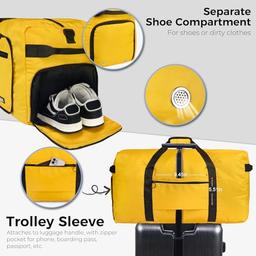 Fmeida 65L Duffle Bag Foldable Travel Duffel Bags for Men Women Travel Bag - color: Glossy Yellow