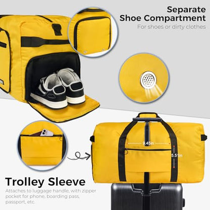 Fmeida 65L Duffle Bag Foldable Travel Duffel Bags for Men Women Travel Bag - color: Glossy Yellow
