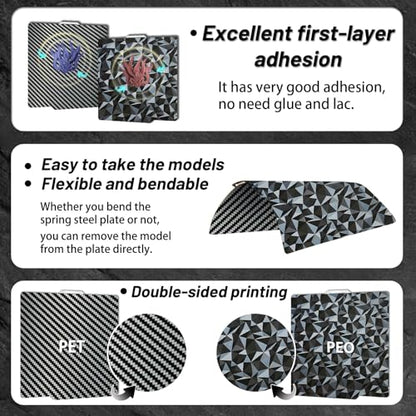 JUUPINE 3D Printer Build Plate Smooth PEO+Smooth PET 257x257mm Spring Steel Sheet for Bambu Lab P2S/X2D/X1/X1C/X1E/P1P/P1S/A1 Heat Bed for Bambu lab X2D Build Plate (Carbon Fiber + Diamond Pattern) - color: Small smooth PEO+Smooth PET