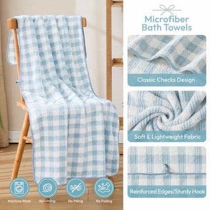 JML Bath Towels, 2 Pack, 30x60 in, Microfiber, Cationic Plaid Blue - color: Cationic Plaid Blue, size: 30 in x 60 in