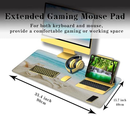 Office Desk Mat Keyboard Pad, Gaming Mouse Pad Large Desk Pad, the Desk Mat Waterproof Non-Slip Rubber Base, 35.4 X 15.7 inch for Work/Game/Office/Home Seashells, Ocean Seashells Sandy Beach - color: Seashells,Ocean Sea Shells Sandy Beach