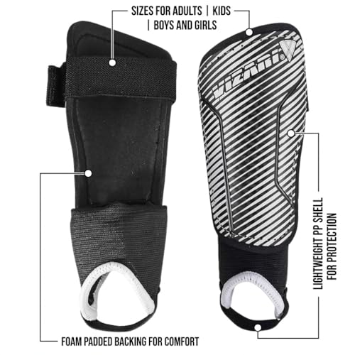 Vizari Matera Soccer Shin Guards | Lightweight PP Shell | Foam Padded Backing | Youth Soccer Shin Guards | Soccer Equipment - color: Black / White, size: Large
