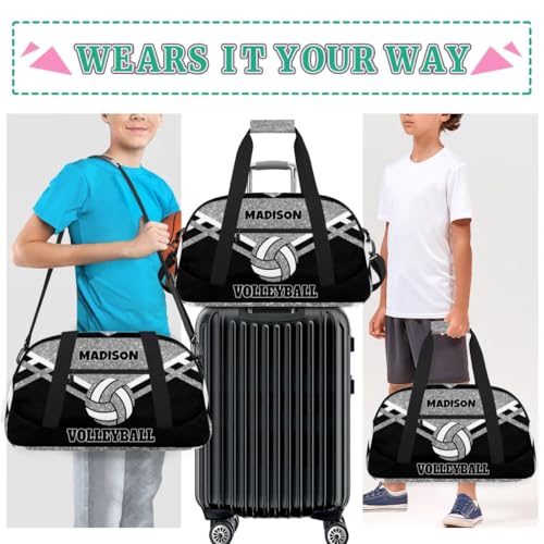 Custom Name Sports Volleyball Duffel Bag, Silver Black Glitters | Personalized Sport Gym Duffel Cheerleading Bag Travel Weekender Tote Carry-On Bag - color: Silver Black