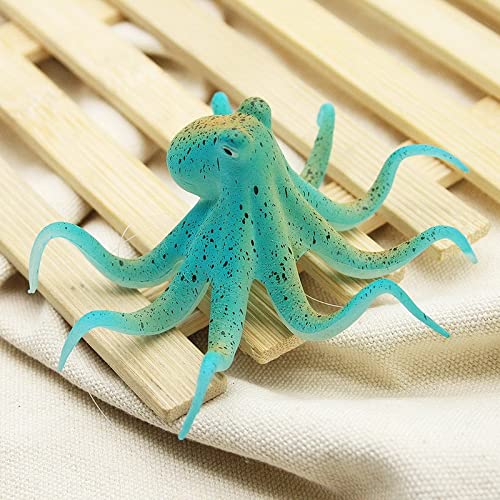 Aquarium Octopus Decoration, Fish Fluorescent Octopus Ornament Artificial Silicone Simulation Octopus with Suction Cup Blue