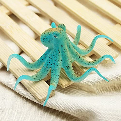 Aquarium Octopus Decoration, Fish Fluorescent Octopus Ornament Artificial Silicone Simulation Octopus with Suction Cup Blue