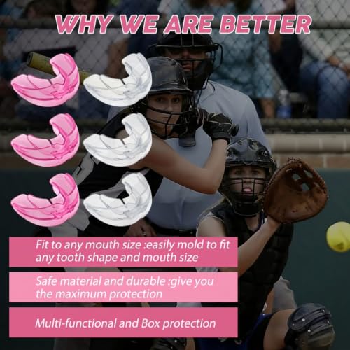 TOODOO 6 Pieces Youth Braces Mouth Guard with Cases, White, Pink - color: White, Pink