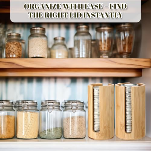 LemonRoad 4 Packs Mason Jar Lid Organizer Vertical Bamboo Storage Holder Fits Wide Mouth and Regular Mouth Mason Jar Accessories for Canning Lid Kitchen Rack Cabinet Organization (Double Sided Open) - style: Double Sided Open