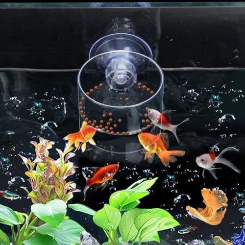 Aquarium Suction Cup Feeder with Suction Cup Fish Shrimp Feeder Rectangle/Round Floating Fish Food Tray Acrylic Aquarium Fish Feeder(S-Round) - color: round, style: S