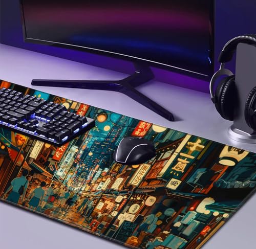 Cute Japanese Street Keyboard Desk Mat, Tokyo Night View Computer Mouse Mat | The Surface Of The Mouse Pad Is Designed With Fiber Woven Material, And The Base Is Made Of Natural Anti Slip Rubber. - color: Tokyo Street