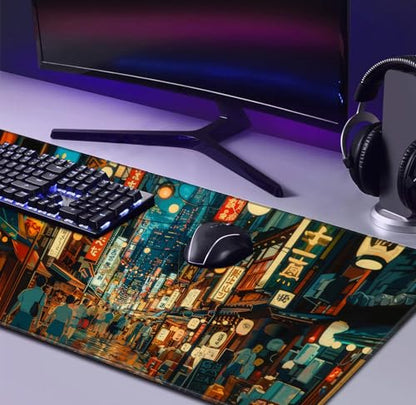 Cute Japanese Street Keyboard Desk Mat, Tokyo Night View Computer Mouse Mat | The Surface Of The Mouse Pad Is Designed With Fiber Woven Material, And The Base Is Made Of Natural Anti Slip Rubber. - color: Tokyo Street