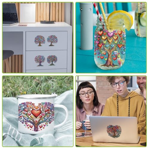 arricraft 10 Pcs Love Tree Theme Cup Printing UV Transfer Papers, 10 Styles Love Tree of Life Colorful Hearts PVC DIY Heat Transfer Stickers for 16 OZ Glass Cups Crafts 9.5x4.3inch - style: Love Tree Theme