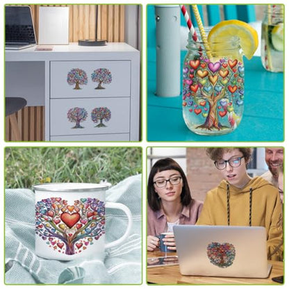 arricraft 10 Pcs Love Tree Theme Cup Printing UV Transfer Papers, 10 Styles Love Tree of Life Colorful Hearts PVC DIY Heat Transfer Stickers for 16 OZ Glass Cups Crafts 9.5x4.3inch - style: Love Tree Theme