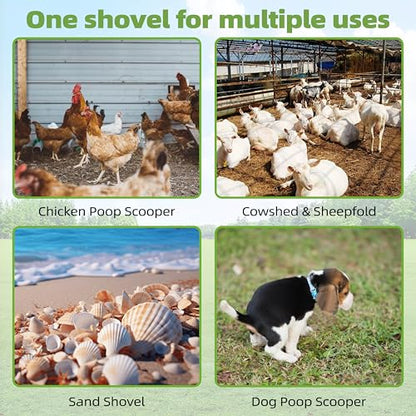 10" Upgrade and Reinforcement Stainless Steel Manure Scoop w/4-in-1 Adjustable Handle (36.6"-62"), Ergonomic Sifter Shovel for Chicken Coop, Cat Litter, Pet Waste Cleaning Tools