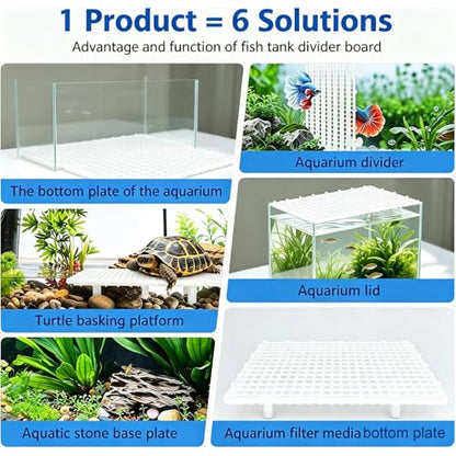 10 Pieces High-Density Aquarium Grid Plastic, Fish Tank Divider with 60 Brackets & 8 Suction Cups, Plastic Egg Crate Grid Panel for DIY Aquarium Lid, Bottom Filtration, Aquascaping Protection, White
